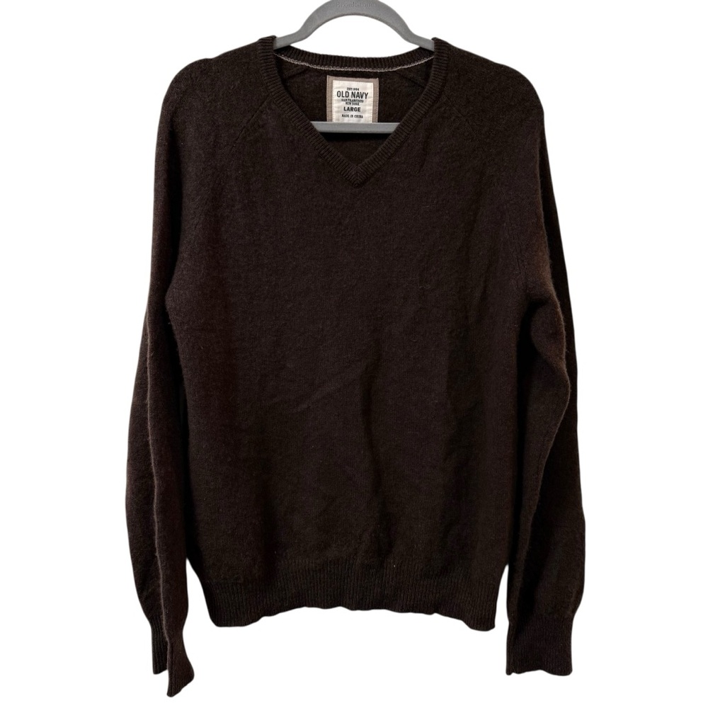 Old Navy 100% cashmere Men's Brown V-Neck Sweater LARGE classic